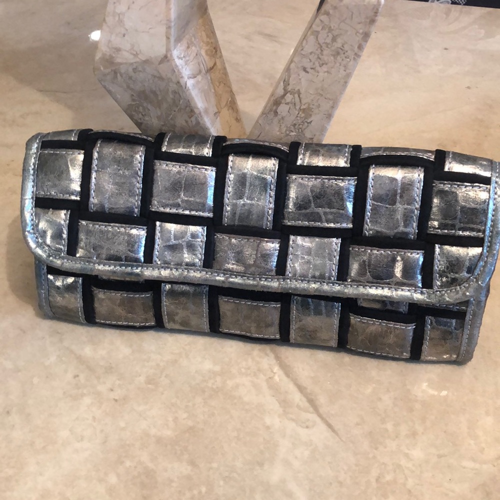 Big Buddha Silver and black clutch bag